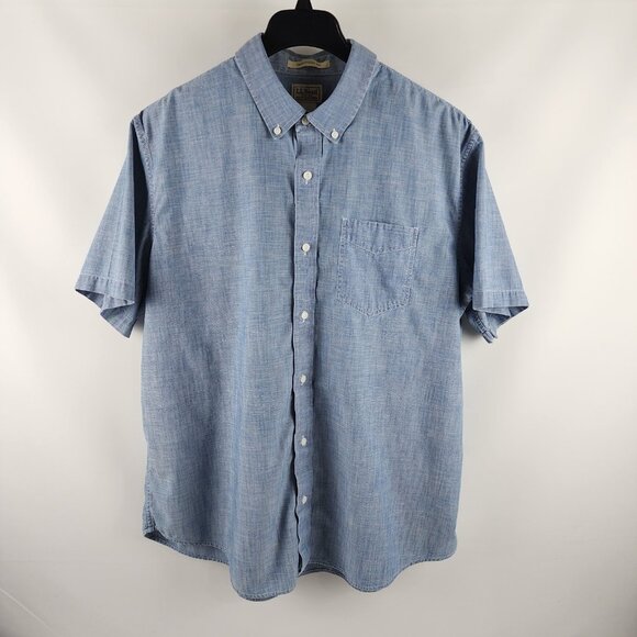 LL Bean Shirt Mens XL-Reg Blue Comfort Stretch Chambray S/S Button Up 500509 - Picture 1 of 7